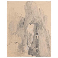 Mountains - Original Pencil Drawing by Henri Regnault - Mid 19th Century