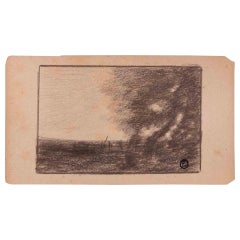 Paisaje - Dibujo original de Edmond Cuisinier - Principios del siglo XX