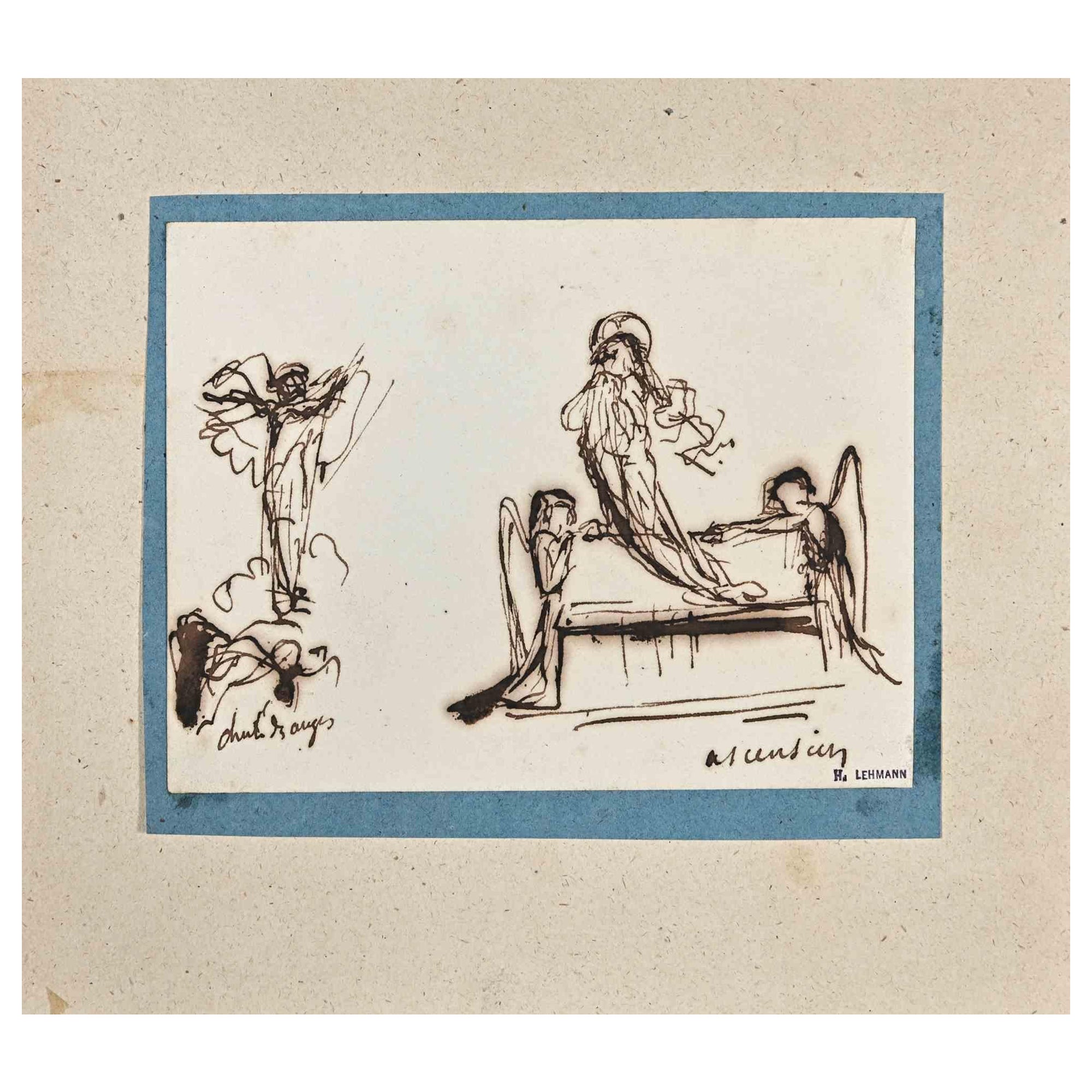 Angels - Original Drawing by Henri Lehmann - 19th Century