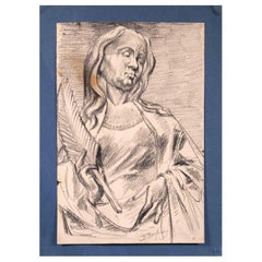 Retrato - Dibujo original al carboncillo de Edouard Dufeu - Finales del siglo XIX