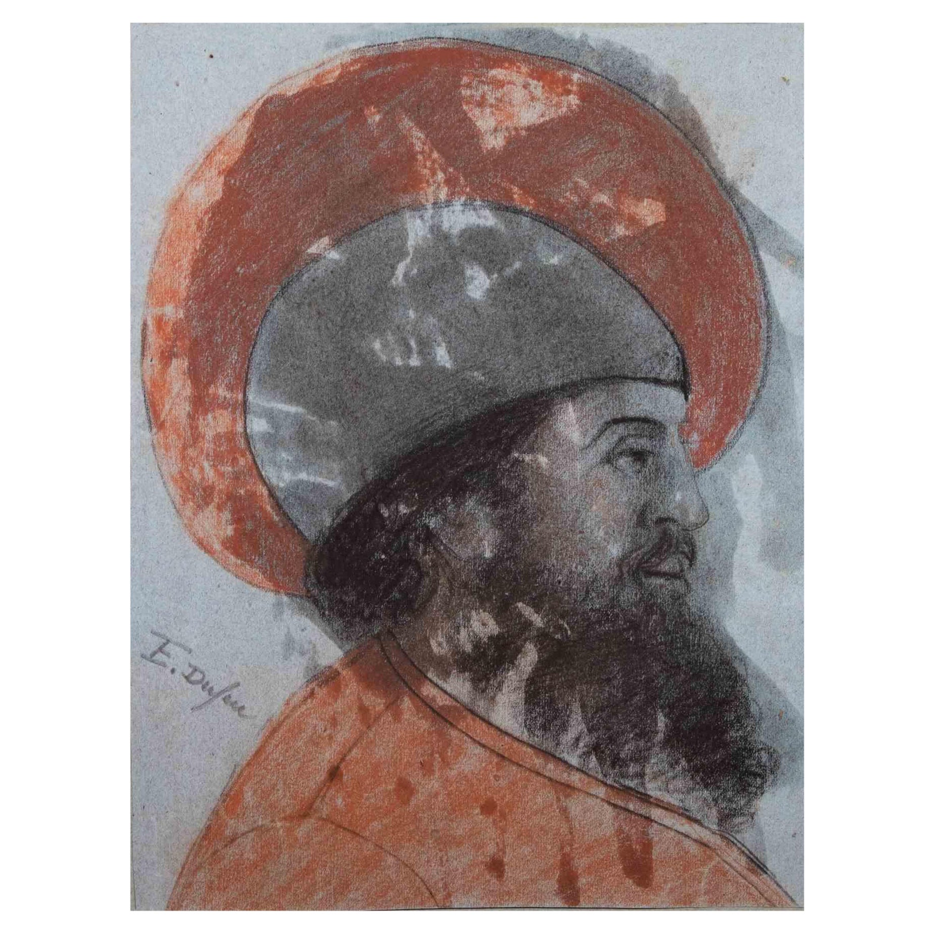 Profile - Original Charcoal Drawing By Edouard Dufeu - Late-19th Century