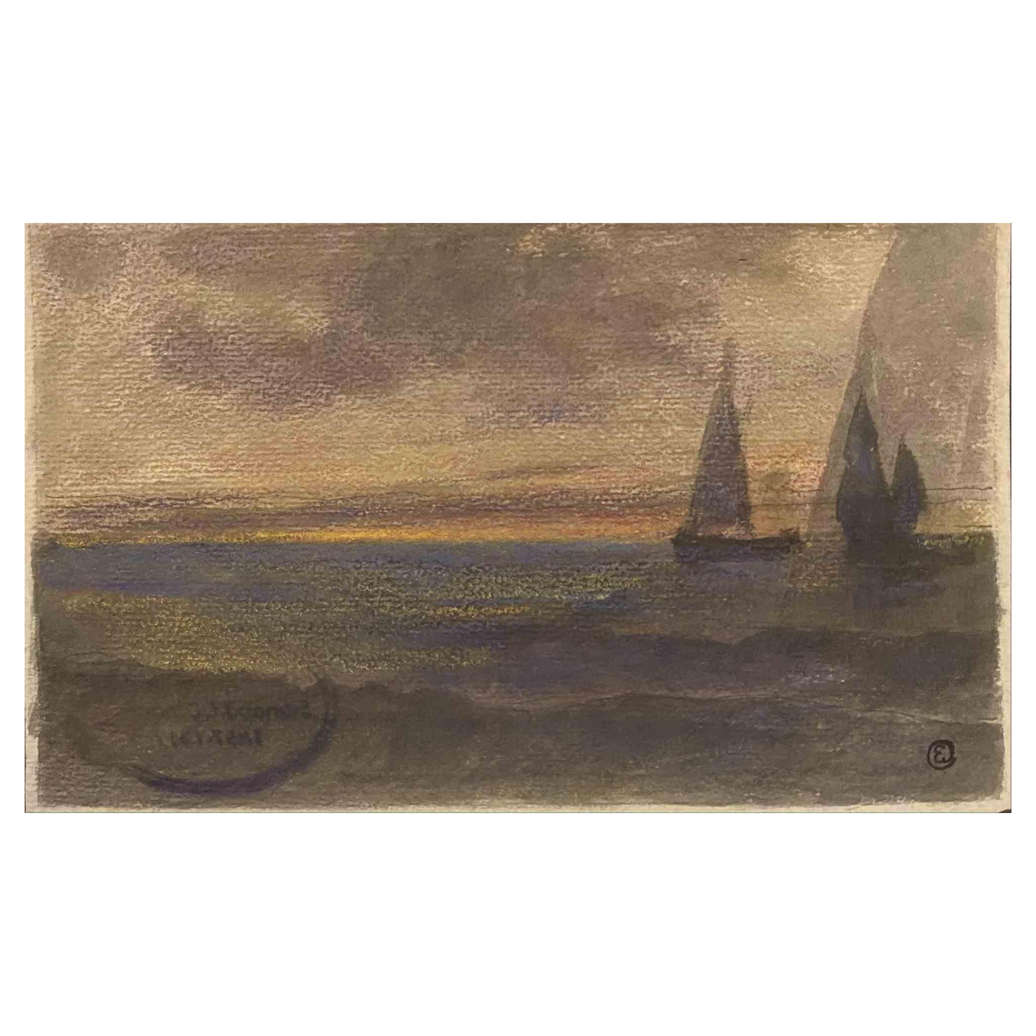 Landscape - Original Drawing by Edmond Cuisinier - Early 20th Century