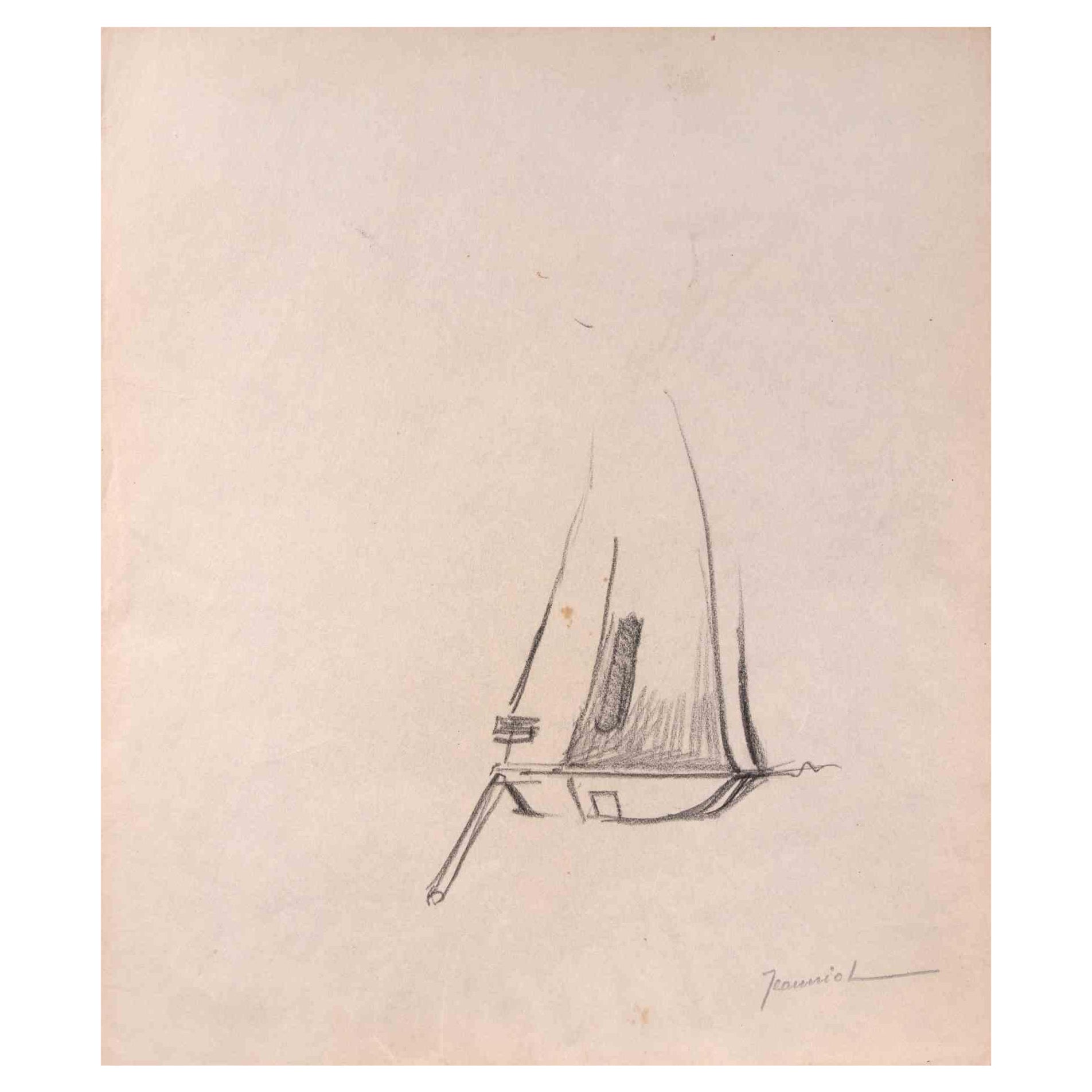 El barco - Dibujo a lápiz de Pierre Georges Jeanniot - Principios del siglo XX