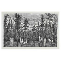 Landscape - China Ink Drawing  by Albert Decaris - Mid-20th Century