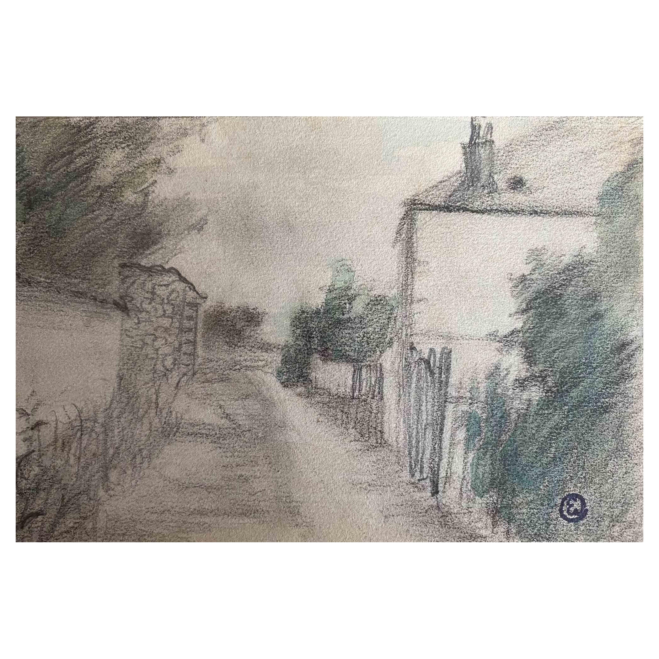Landscape - Original Drawing by Edmond Cuisinier - Early 20th Century