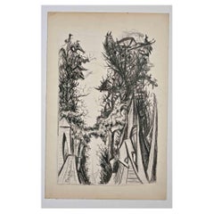 Árboles - Dibujo original al carboncillo de Pino della Selva - Principios del siglo XX