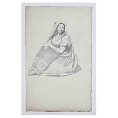 Woman - Original Pencil Drawing by Raymond Balze - Mid 19th century