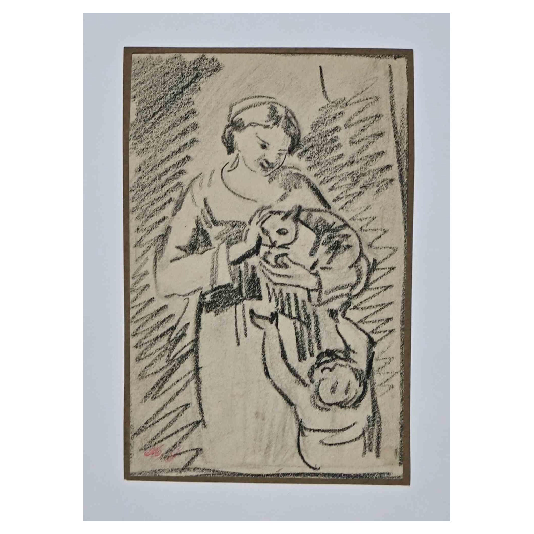 Mujer - Dibujo original de Armand Gautier - Siglo XIX