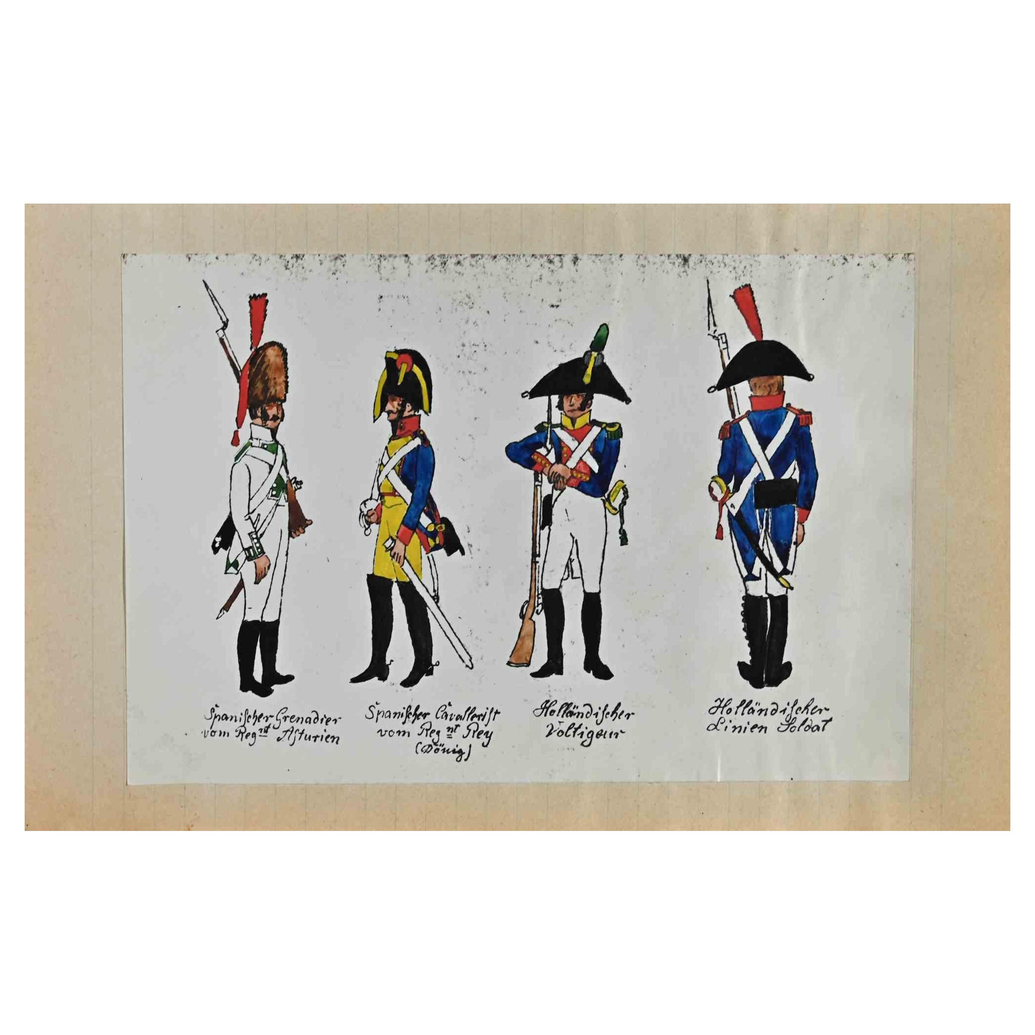 Spanish and Dutch Soldiers - Original drawing By Herbert Knotel - 1940s