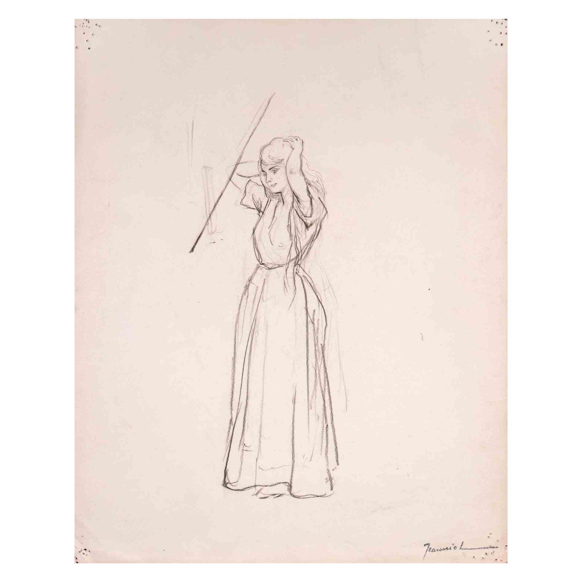 Figura - Dibujo a lápiz de Pierre Georges Jeanniot - Principios del siglo XX