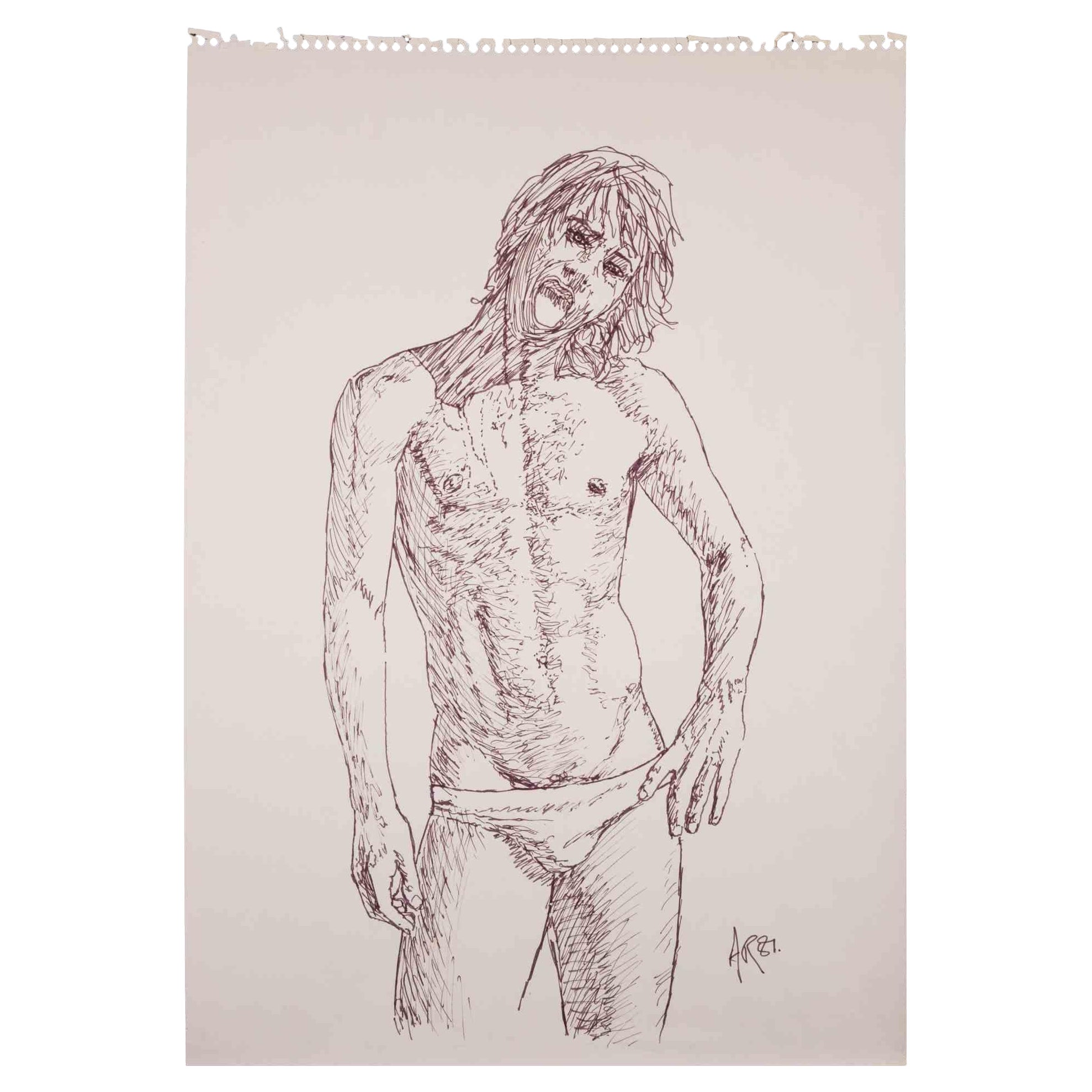 Portrait d'un garçon  est un dessin original au stylo réalisé par Anthony Roaland en 1981. Signé et daté à la main par l'artiste dans la marge inférieure droite. 

Au premier plan, le personnage est représenté tandis que sa bouche fait un