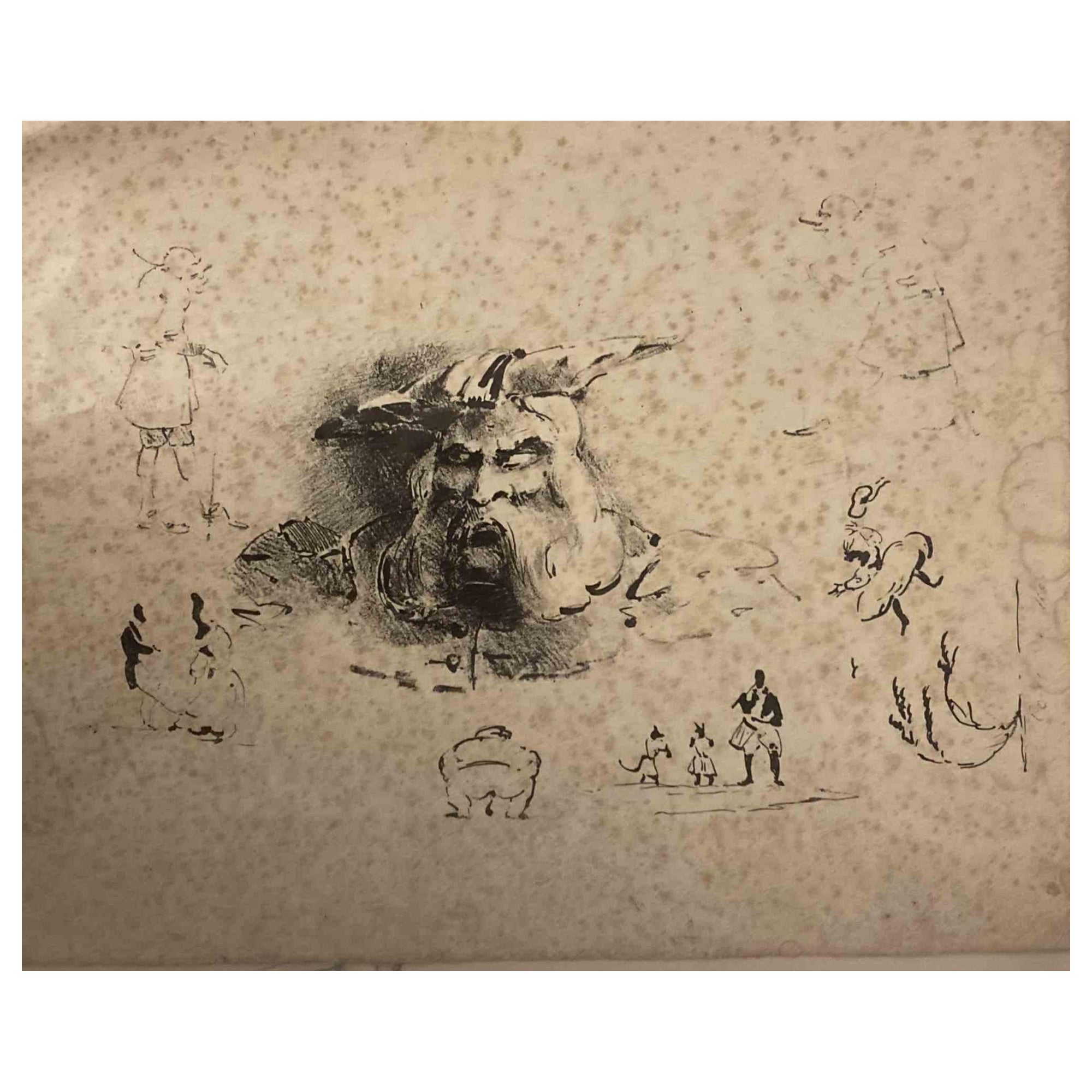 Satiric Figures - Original drawing by Eugene le Poittevin - 19th century