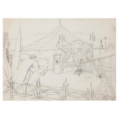 Vintage Circus in Villefranche-sur-Mer- Drawing in Pencil - 1948