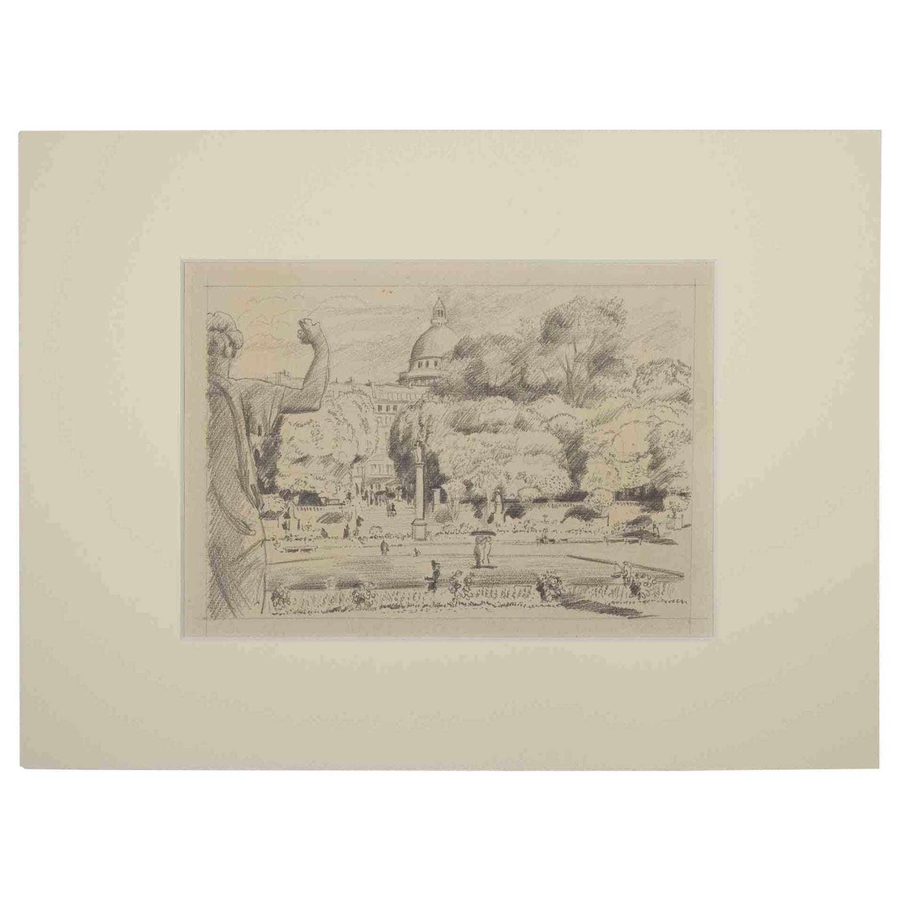 Paysage urbain - Dessin au crayon - Milieu du XXe sicle
