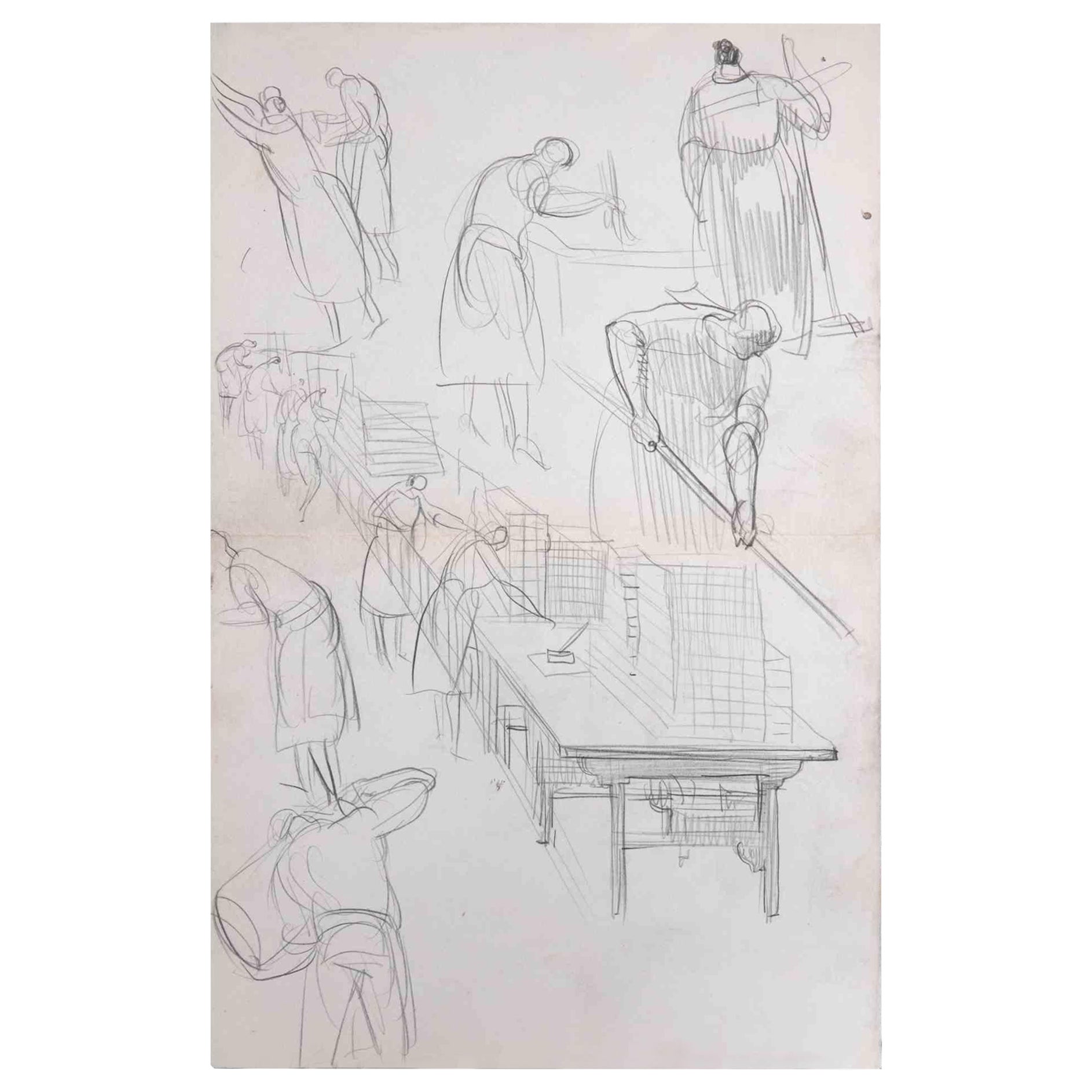 Sketches of Workers - Original Drawing - Early 20th Century