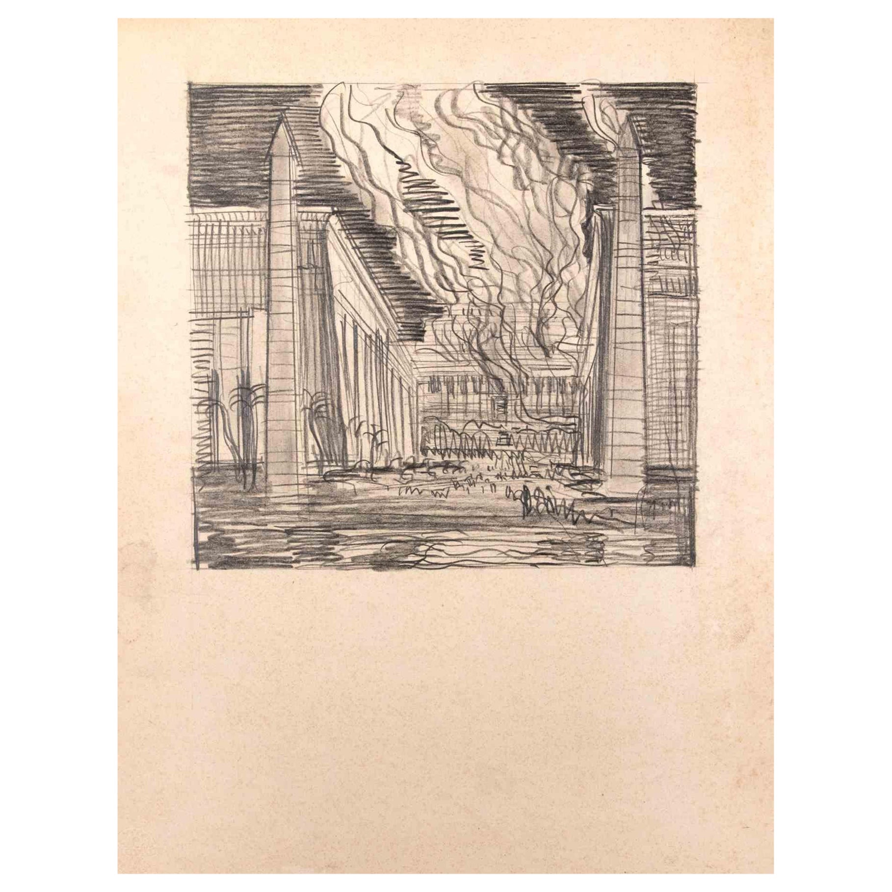Urban Landscape - Original Drawing - Mid 20th century