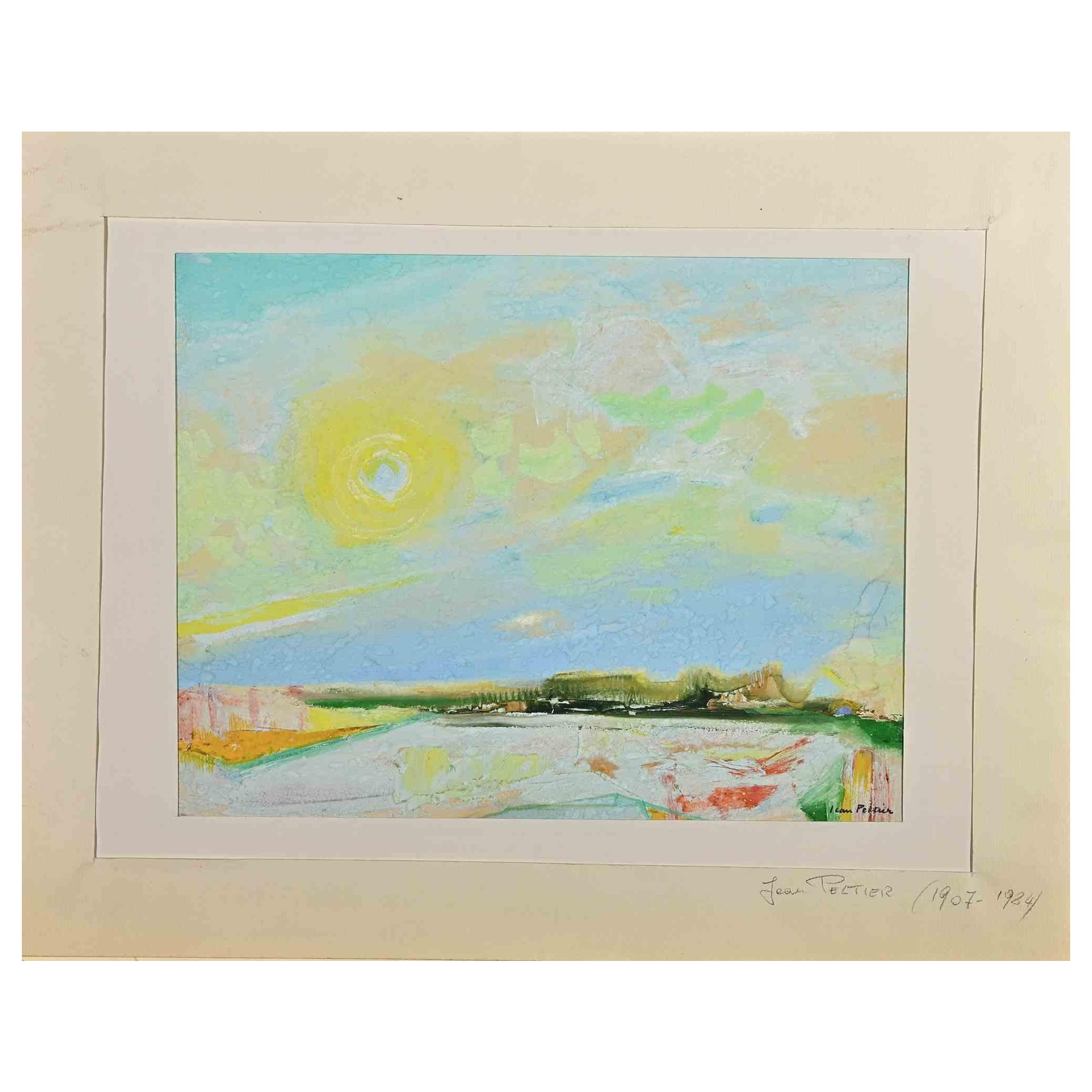 Paisaje - Acuarela original de Jean Peltier - Mediados del siglo XX