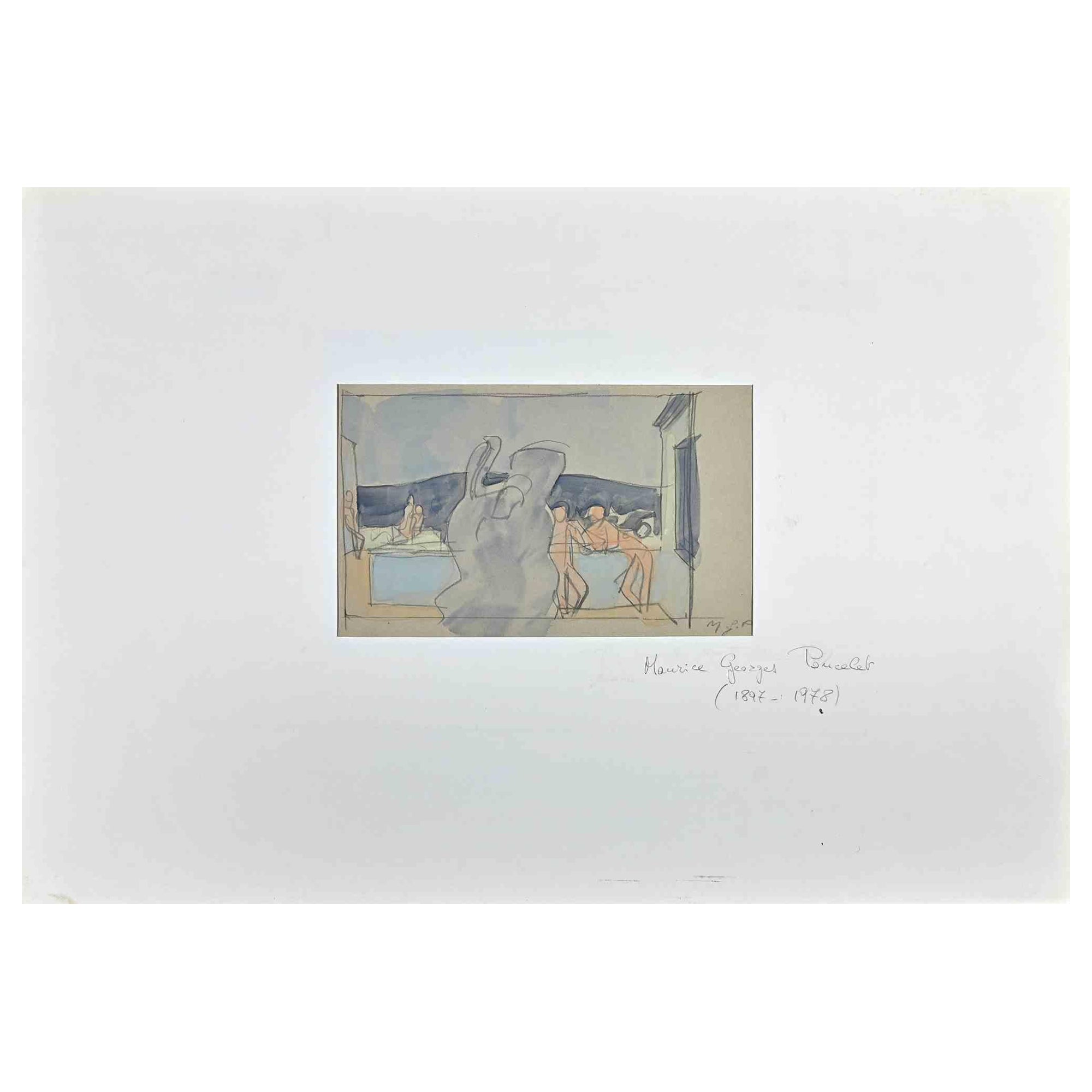 Dance School - Original Drawing by Maurice George Poncelet - Mid 20th Century