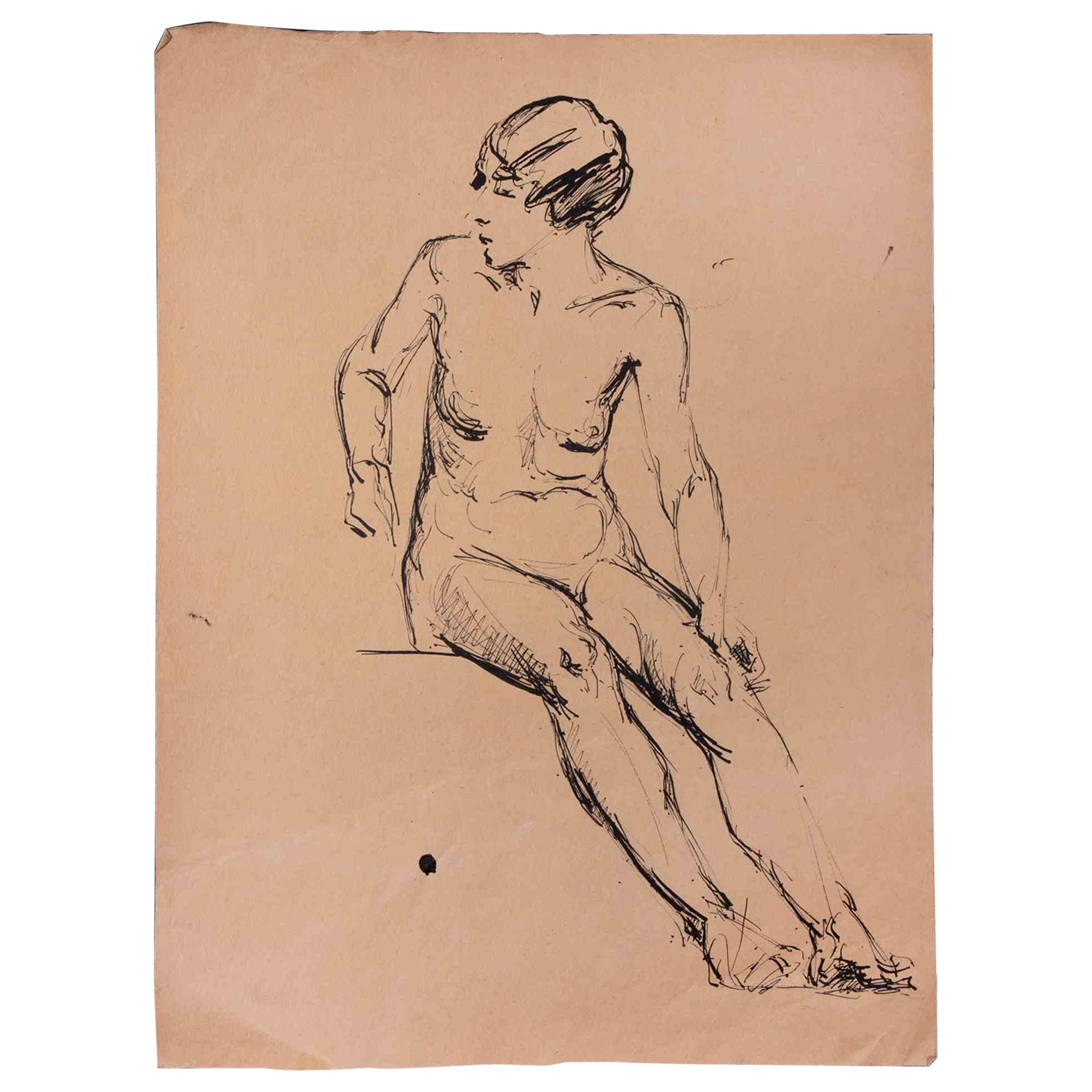 Nu de femme - dessin original de Paul Grain - milieu du 20e siècle
