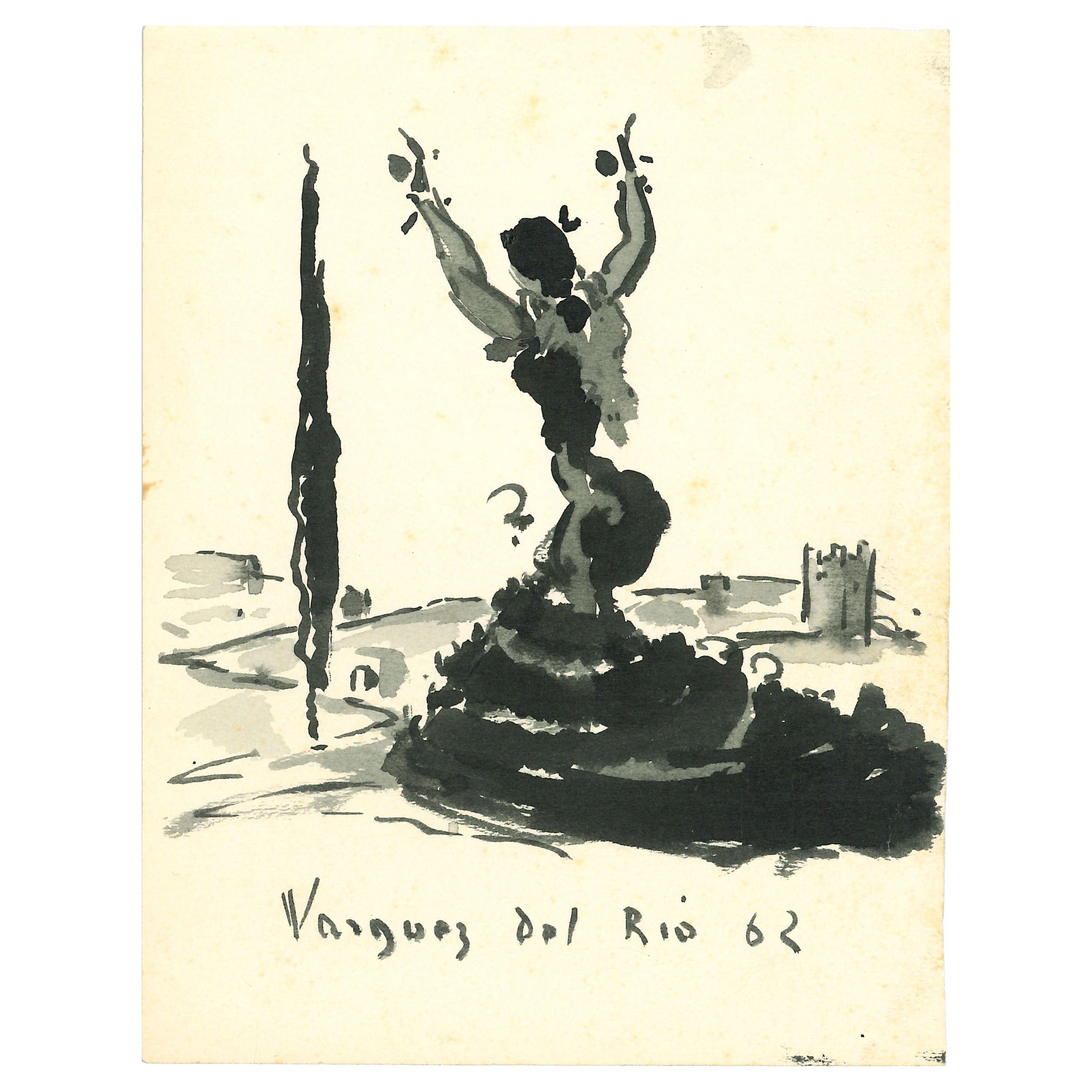 Figurative Art de Salvador Vasquez del Rio - Baile gitano - Dibujo de Salvador Vázquez del Río - 1962