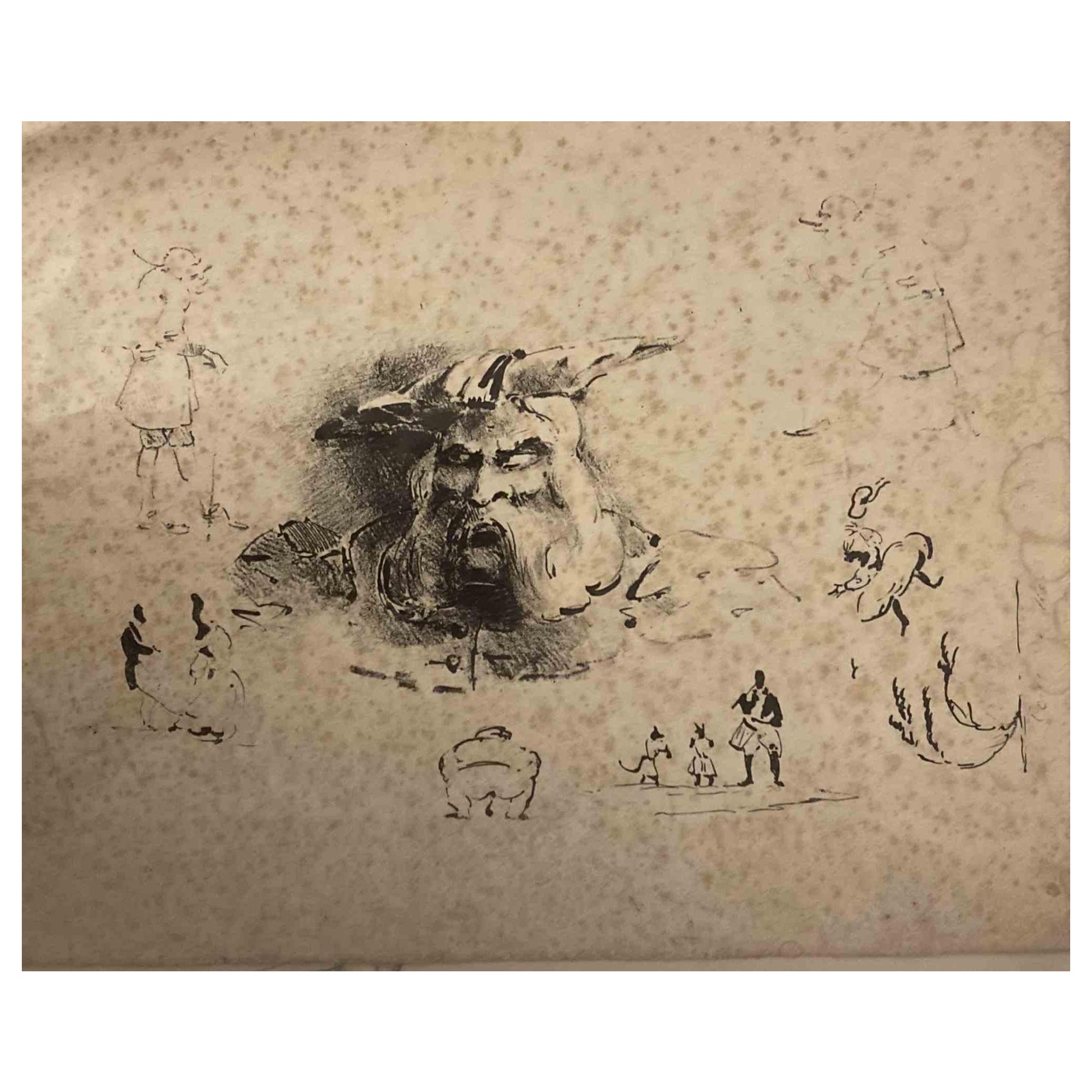 Eugene Le Poittevin Figurative Art - Satiric Figures - Drawing by Eugene le Poittevin - 19th century