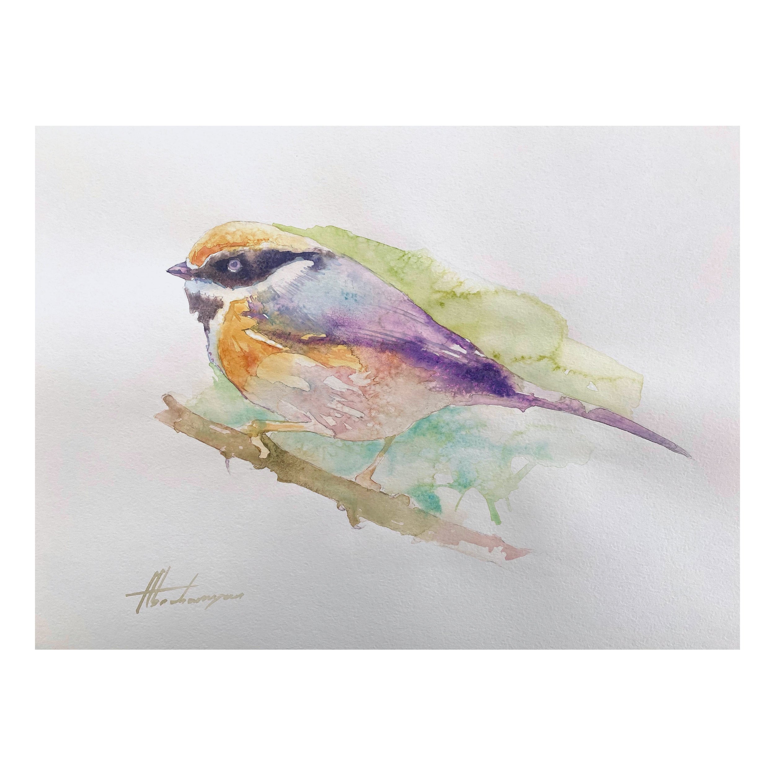 Animal Art Artyom Abrahamyan - Roitelet à couronne d'or, oiseau, aquarelle, peinture faite à la main