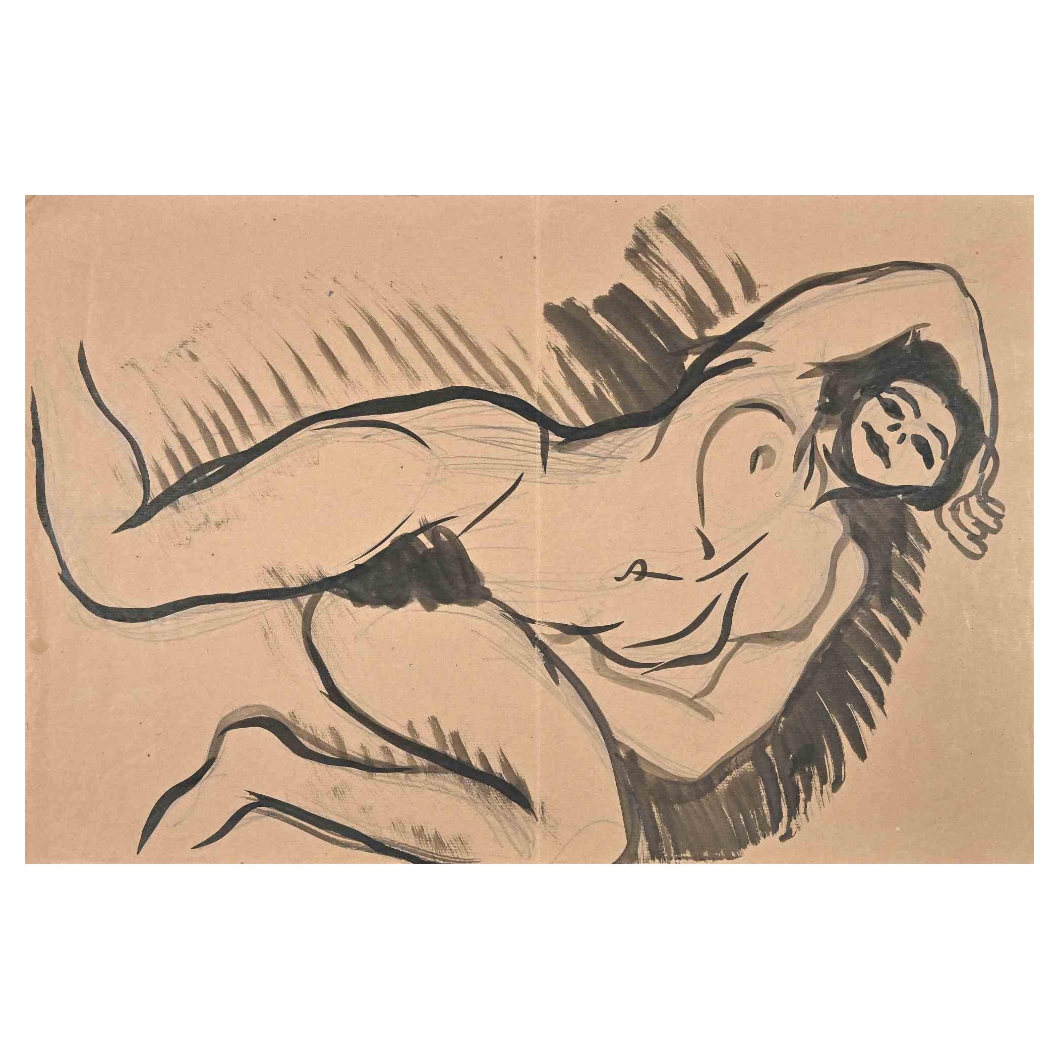 Nudo - Acquerello originale di Jean Delpech - Metà del XX secolo