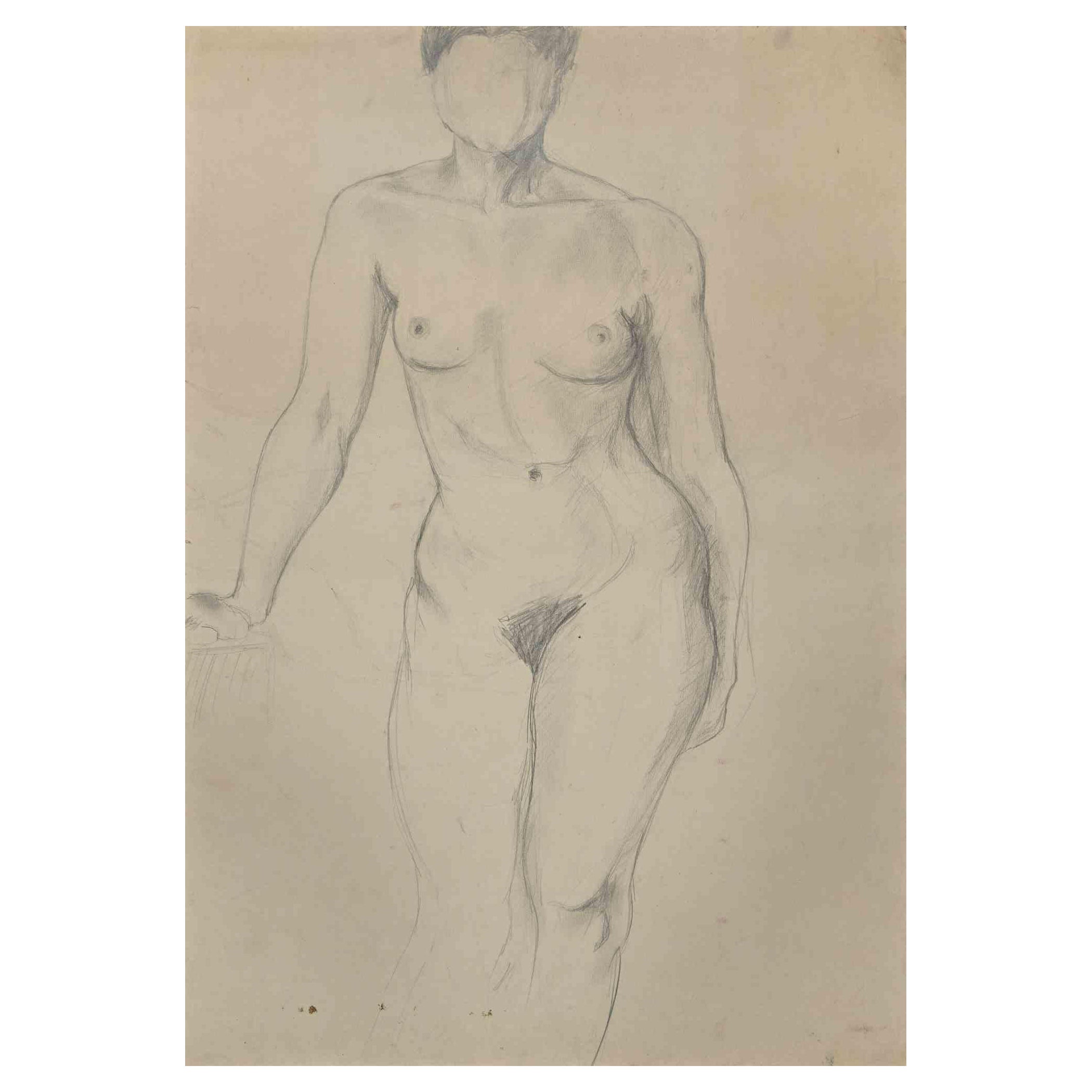 Nu - Dessin original de Jean Delpech - Milieu du XXe siècle