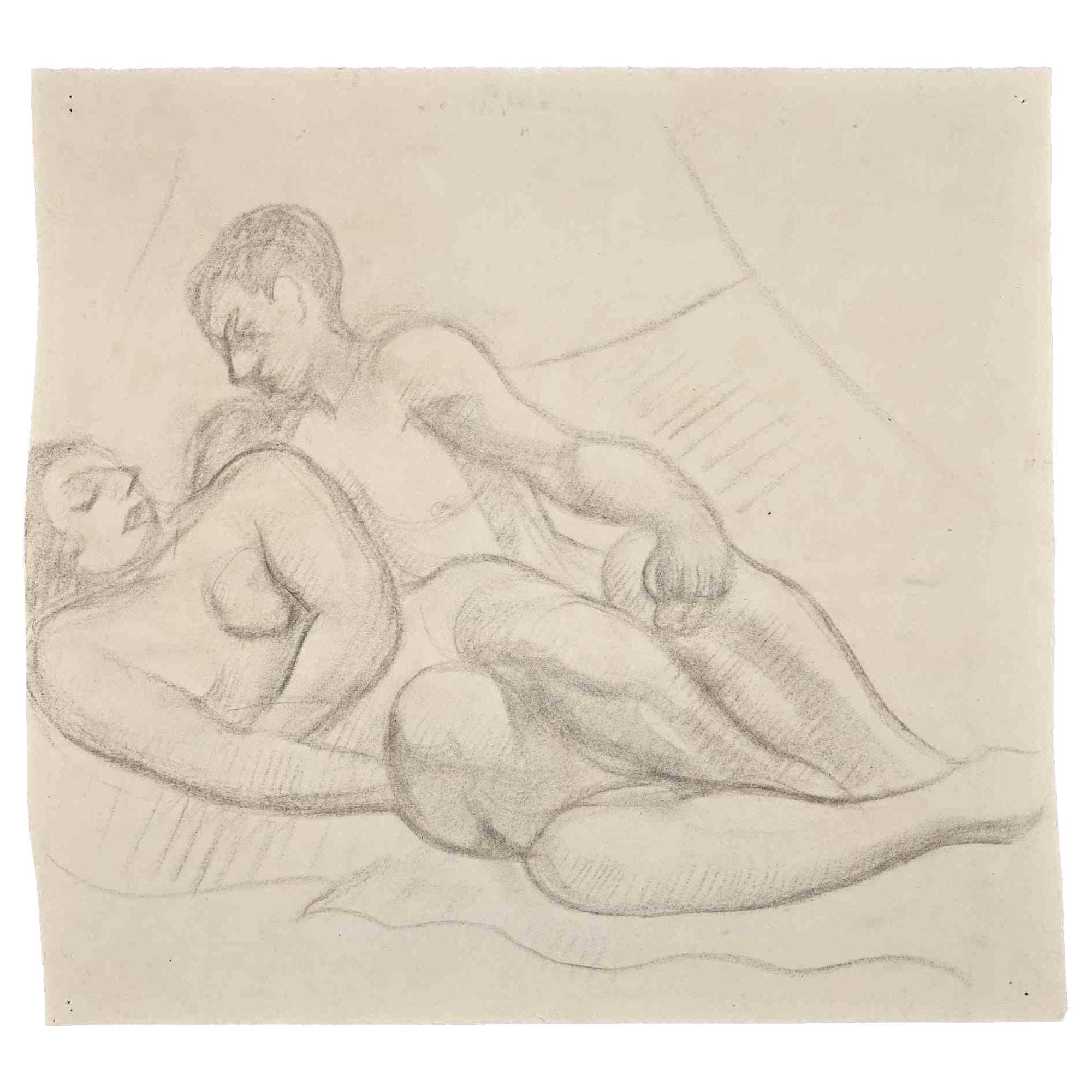 Pareja - Dibujo original de Jean Delpech - Mediados del siglo XX