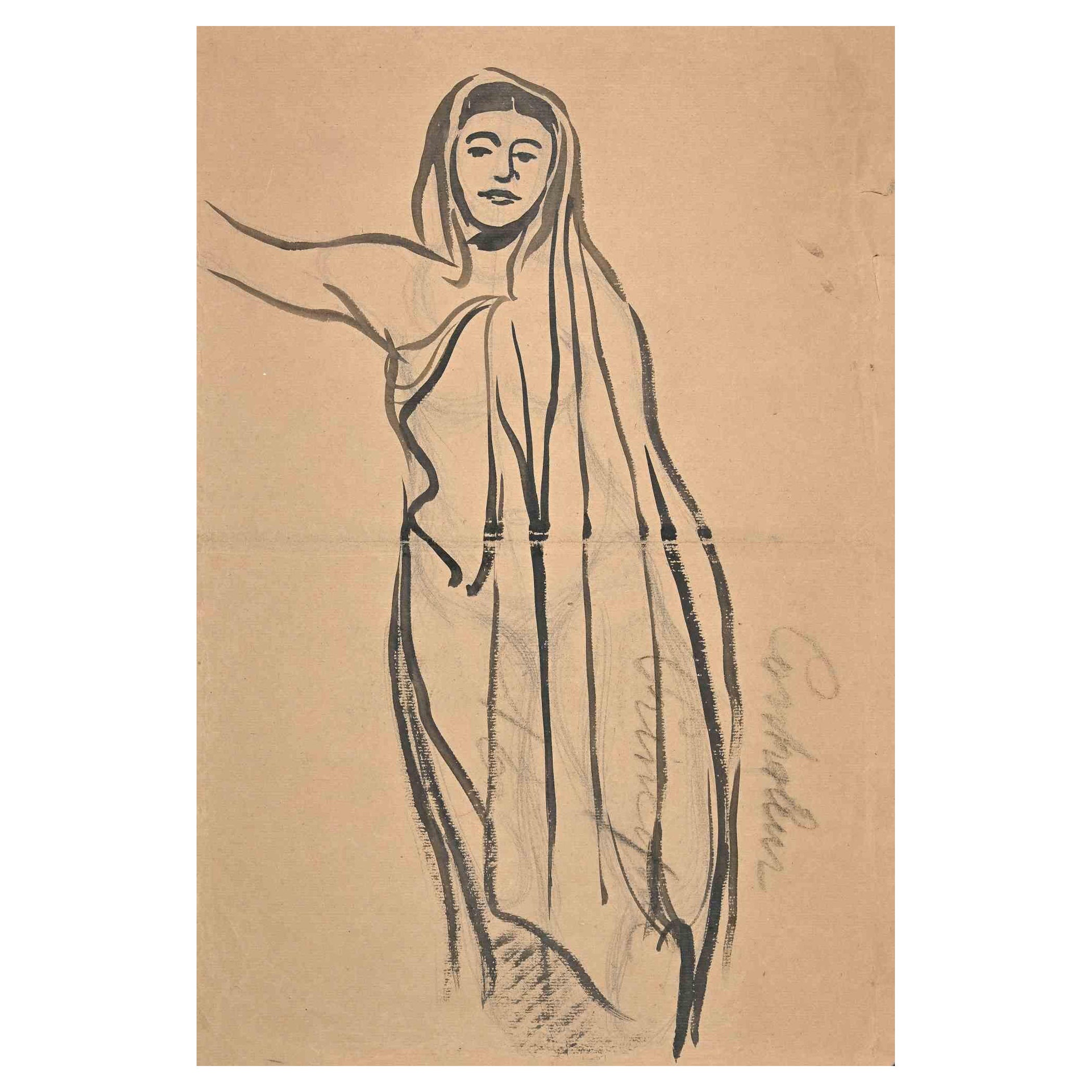 Donna - Acquerello originale di Jean Delpech - Metà del XX secolo