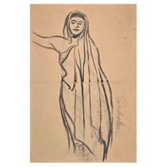Donna - Acquerello originale di Jean Delpech - Metà del XX secolo