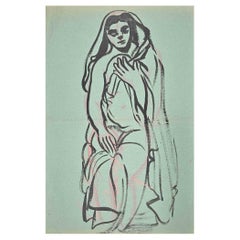 Donna - Acquerello originale di Jean Delpech - Metà del XX secolo