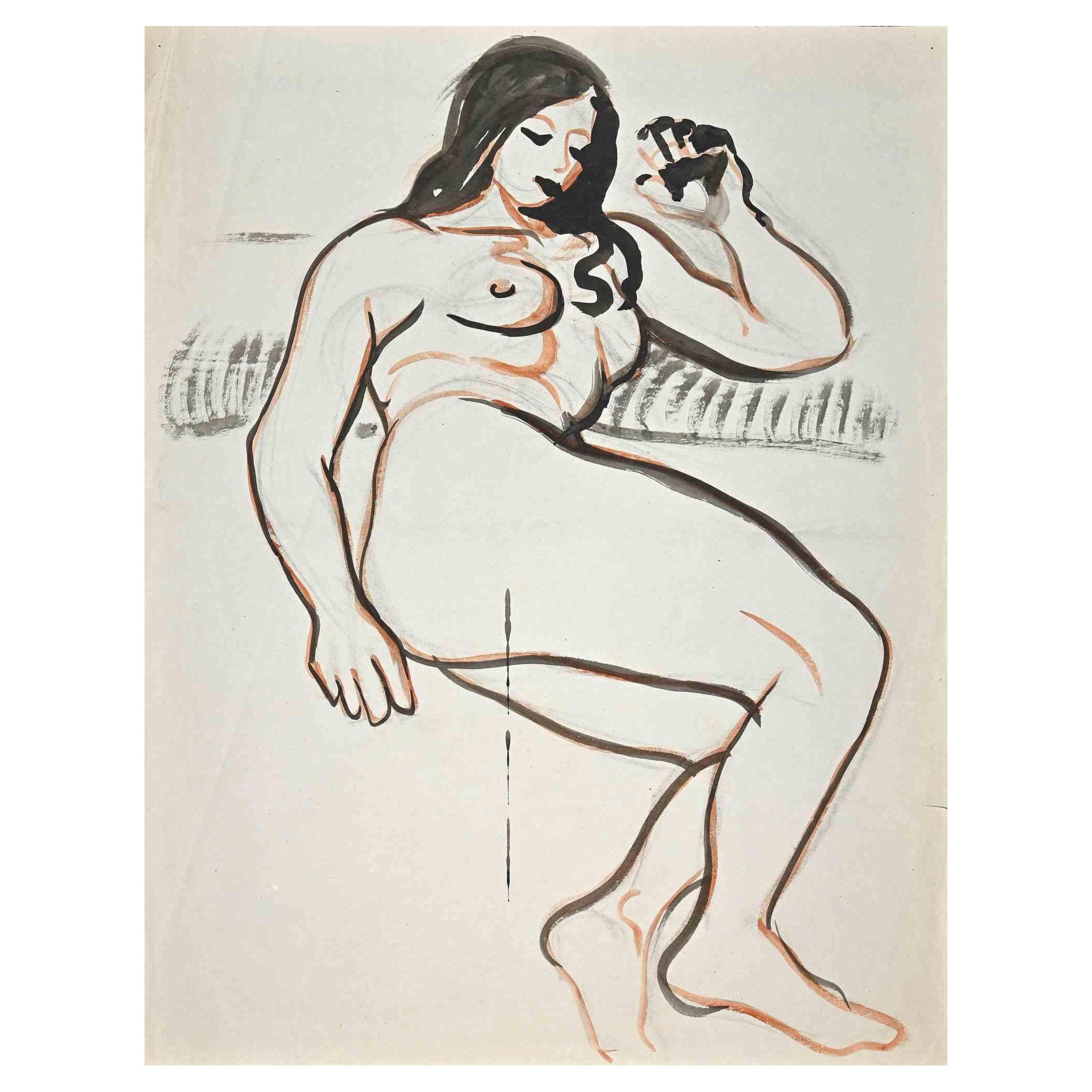 Nudo - Acquerello originale di Jean Delpech - Metà del XX secolo