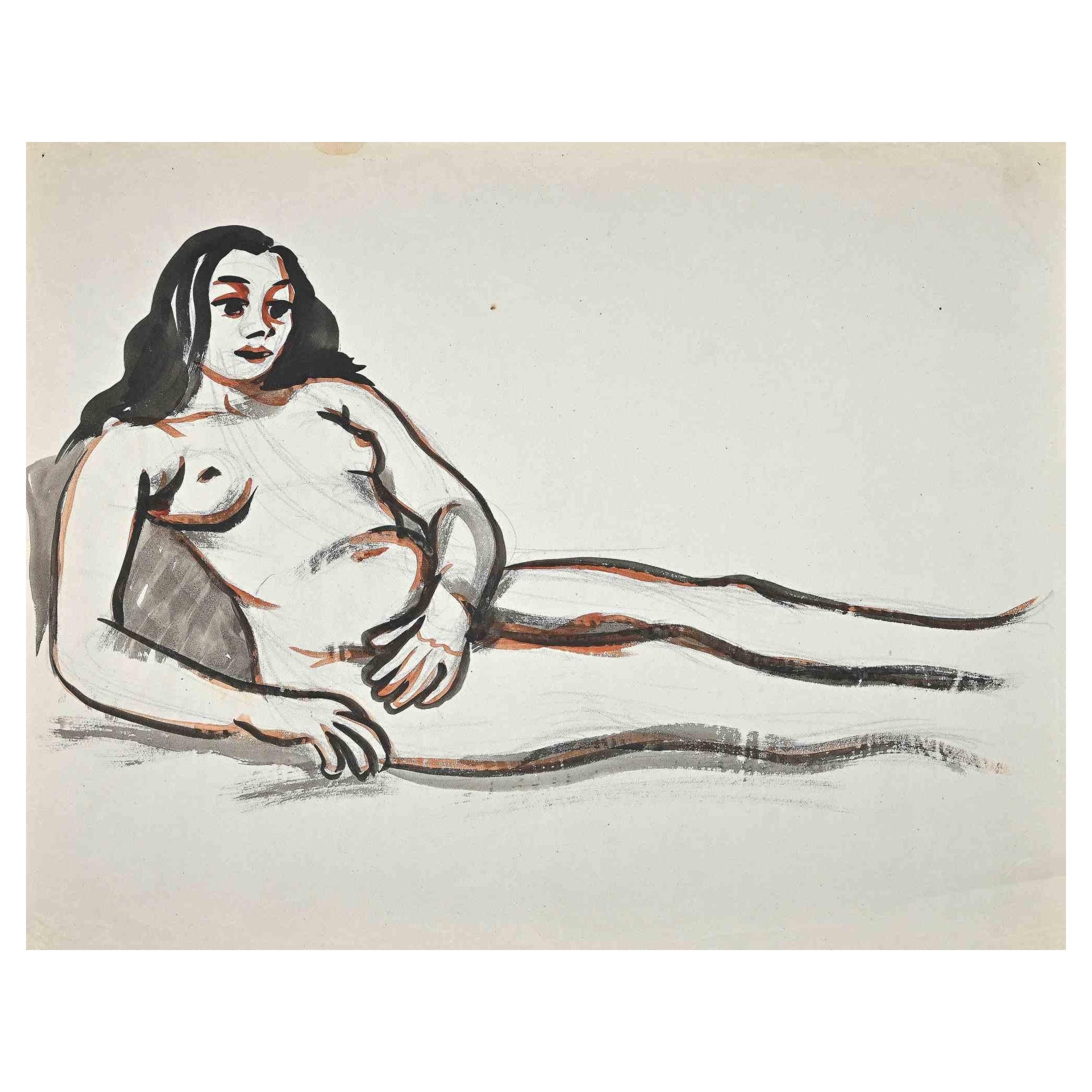 Nudo - Acquerello originale di Jean Delpech - Metà del XX secolo