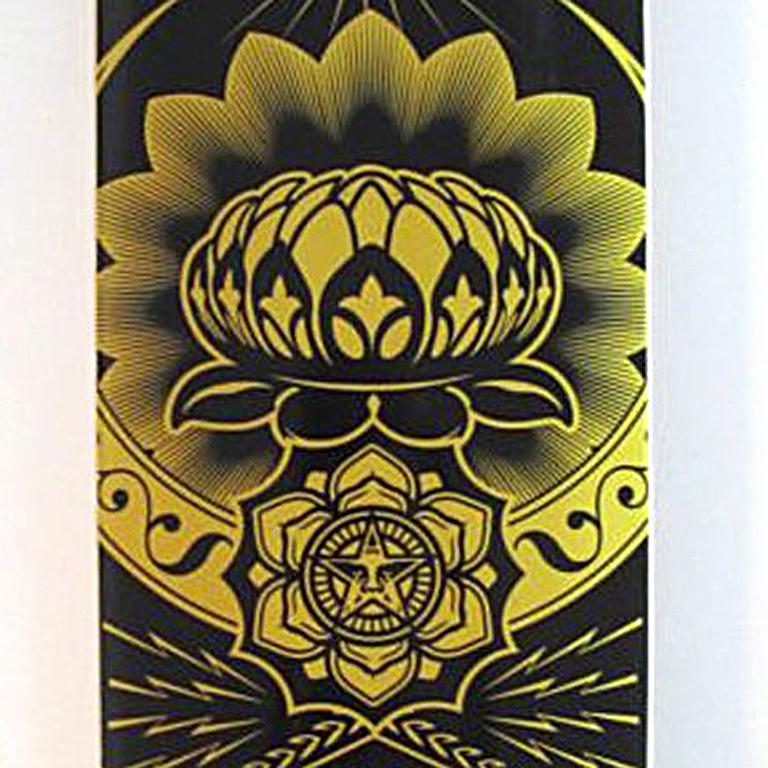 This special edition OBEY screenprint in colors on original skateboard deck was created by the artist in 2011 and is from the unsigned edition open edition measuring 32 ½ x 8 ¼ inches (82.6 x 21 cm.). 