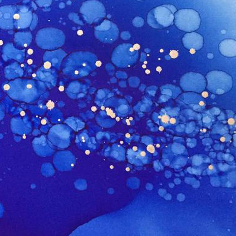 50.8 x 60.9
Dark blue background with lighter blue ink bubbles

California-based Dr. Brandy, a family counsellor by trade, is naturally drawn to expressionism and abstract scenes. She translates these thoughts and emotions into something that can