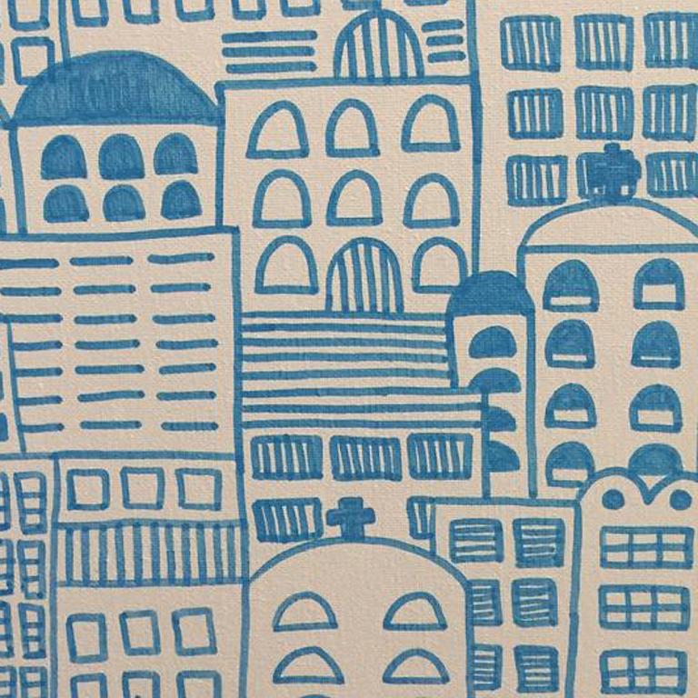 Doodle Cities, White with Blue For Sale 1