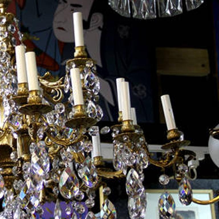 French Crystal Bronze Chandelier ca. 1910 For Sale 1