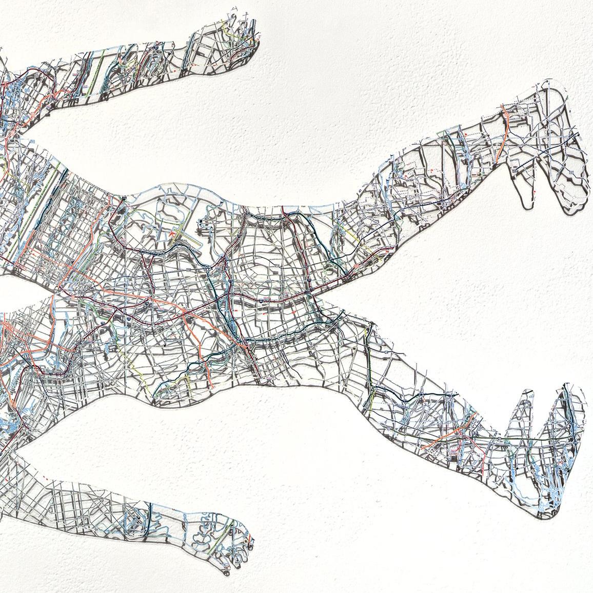 medium: hand-cut road map

The artist says of the inspiration in her latest work . . .
 
Moving to Washington, DC in 2016 changed me. The unraveling of this country's leadership elicited a strong, visceral reaction, and I spent the last year coming