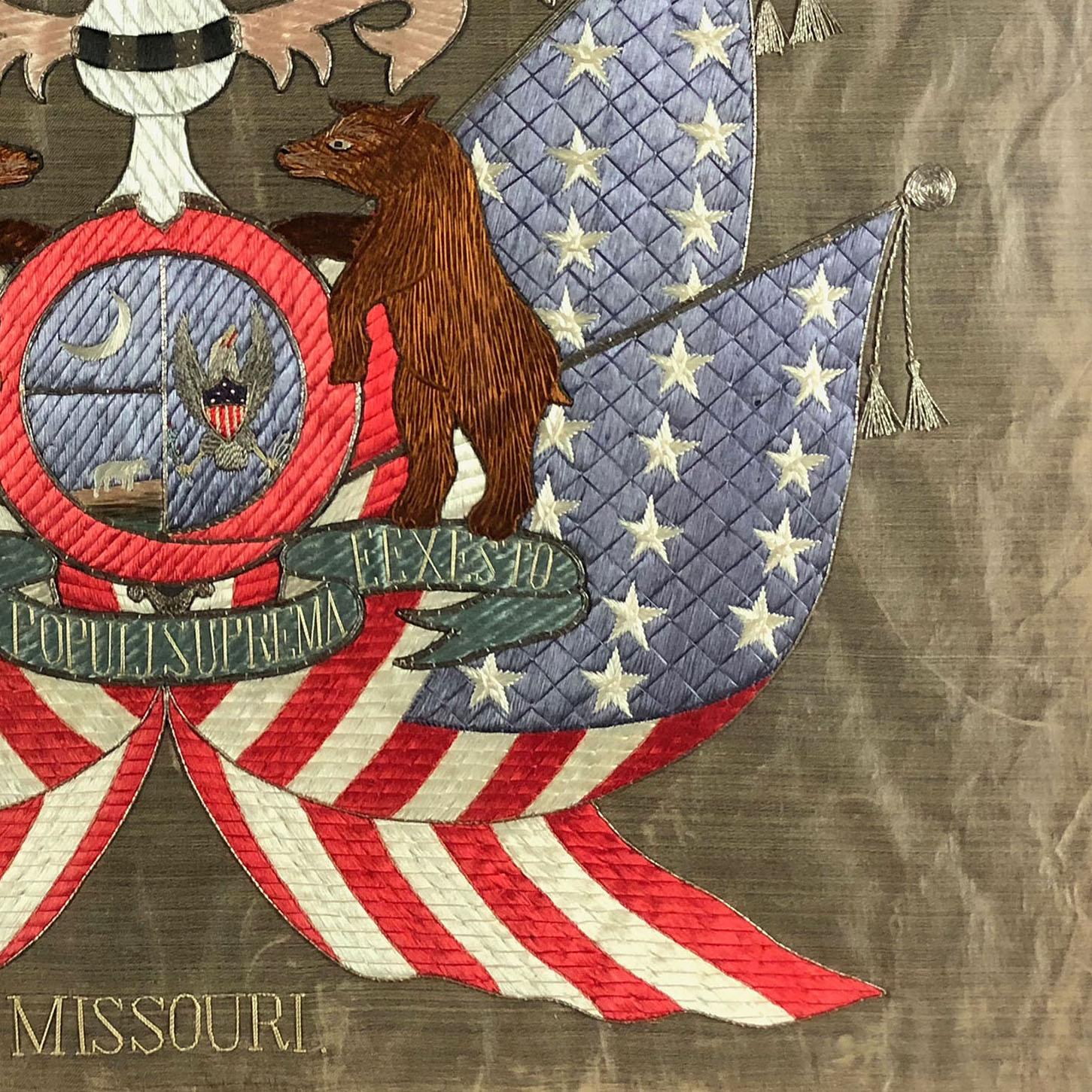 Missouri State 19th Century Silk Embroidered Flag