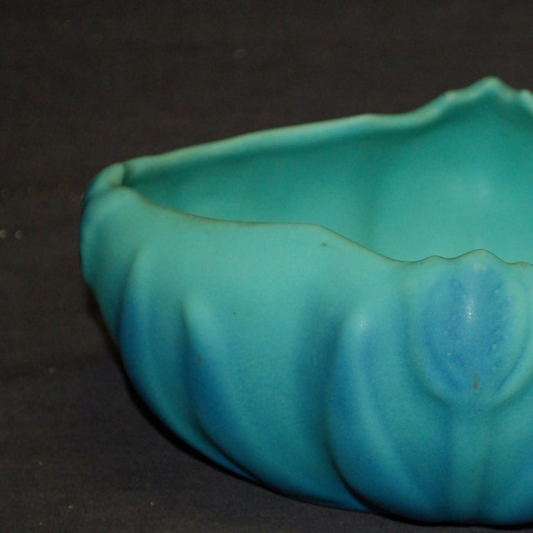 Van Briggle Blue/Green Flower Holder with Original Frog Insert For