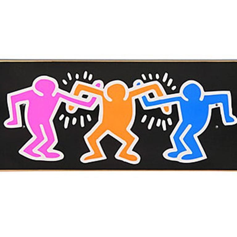 Rare Out of Print Keith Haring Skate Deck featuring classic Haring iconography.

This work originated circa 2012 as a result of the collaboration between Alien Workshop and the Keith Haring Foundation. The deck is new and in its original packaging.