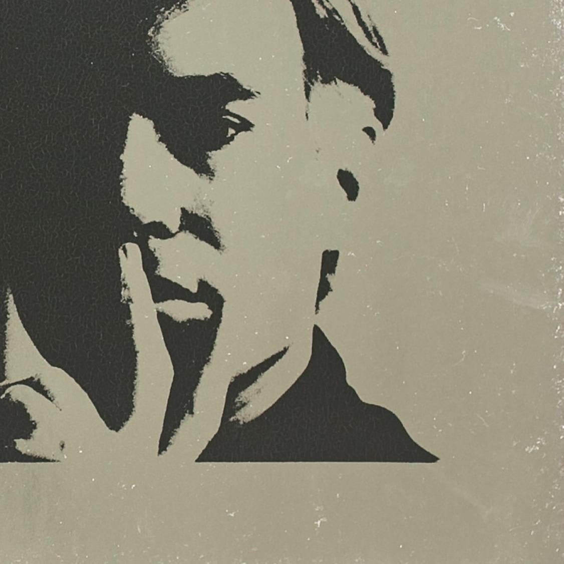 Vintage reproductive print after Warhol, Self Portrait, on Silver Metallic Paper For Sale 1