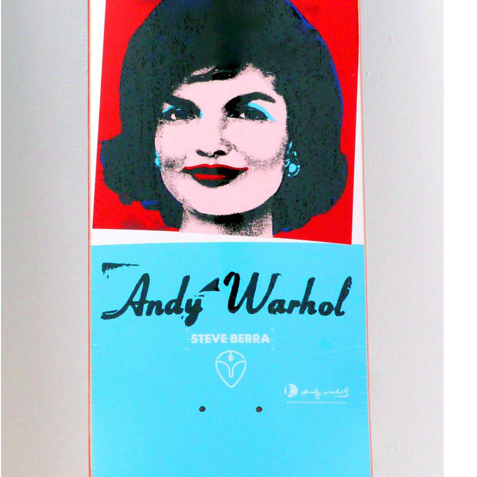 Rare Out of Print Andy Warhol Jackie O. Skate Deck: New in its original packaging. One of the most sought after of all Warhol decks from the series.

This work originated circa 2010 as a result of the collaboration between Alien Workshop and the