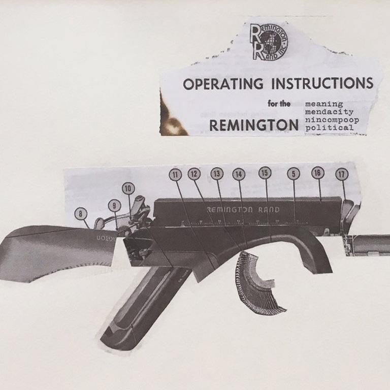 Collage, excerpts from typewriter instruction manuals, framed
Signed and dated by the artist