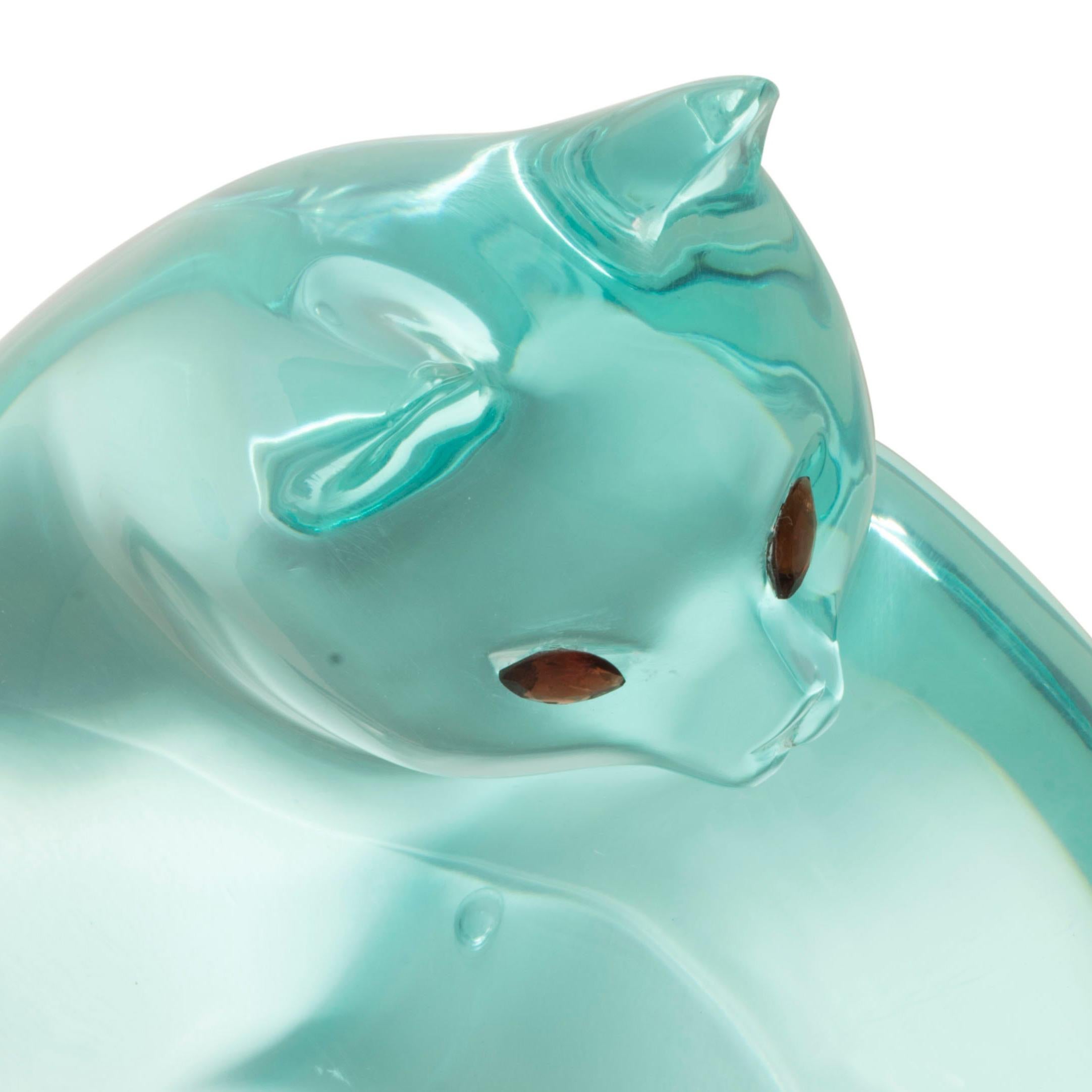 Blue-Green Cat by Mara Sfara, Contemporary Lucite Sculpture, Gemstone Accents  1