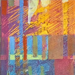Golden Temple - contemporary abstract bright colorful mixed media on canvas