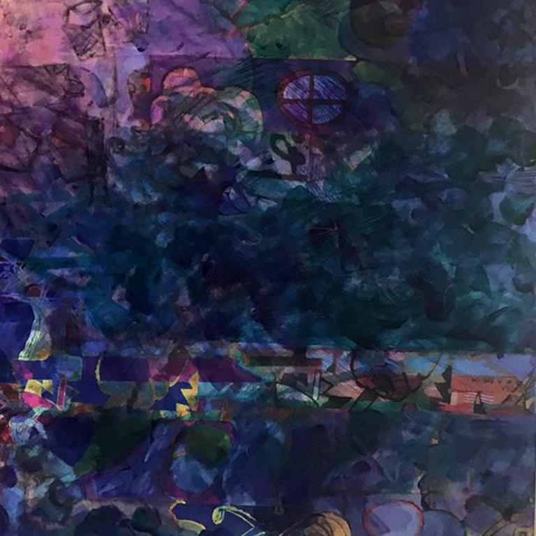 Megiddo - contemporary deep purple abstract mixed media on canvas - Abstract Mixed Media Art by John Butterworth