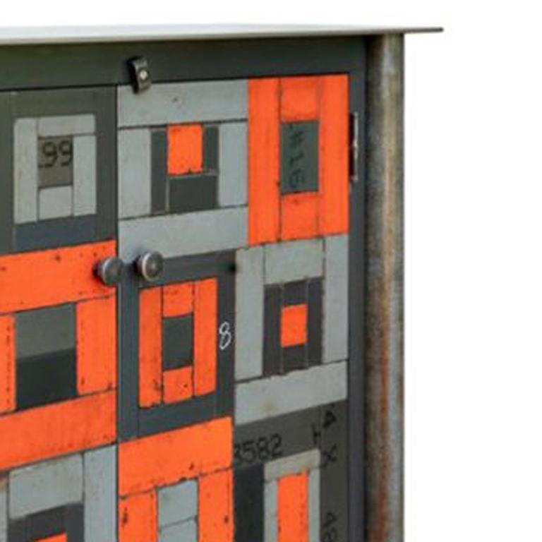 Two Door Housetop Quilt Cupboard - Steel Furniture, Gee's Bend Quilt Design - Contemporary Sculpture by Jim Rose