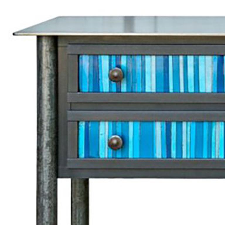 Four Drawer Strip Quilt Counter - Steel Furniture, Gee's Bend Quilt Design - Sculpture by Jim Rose